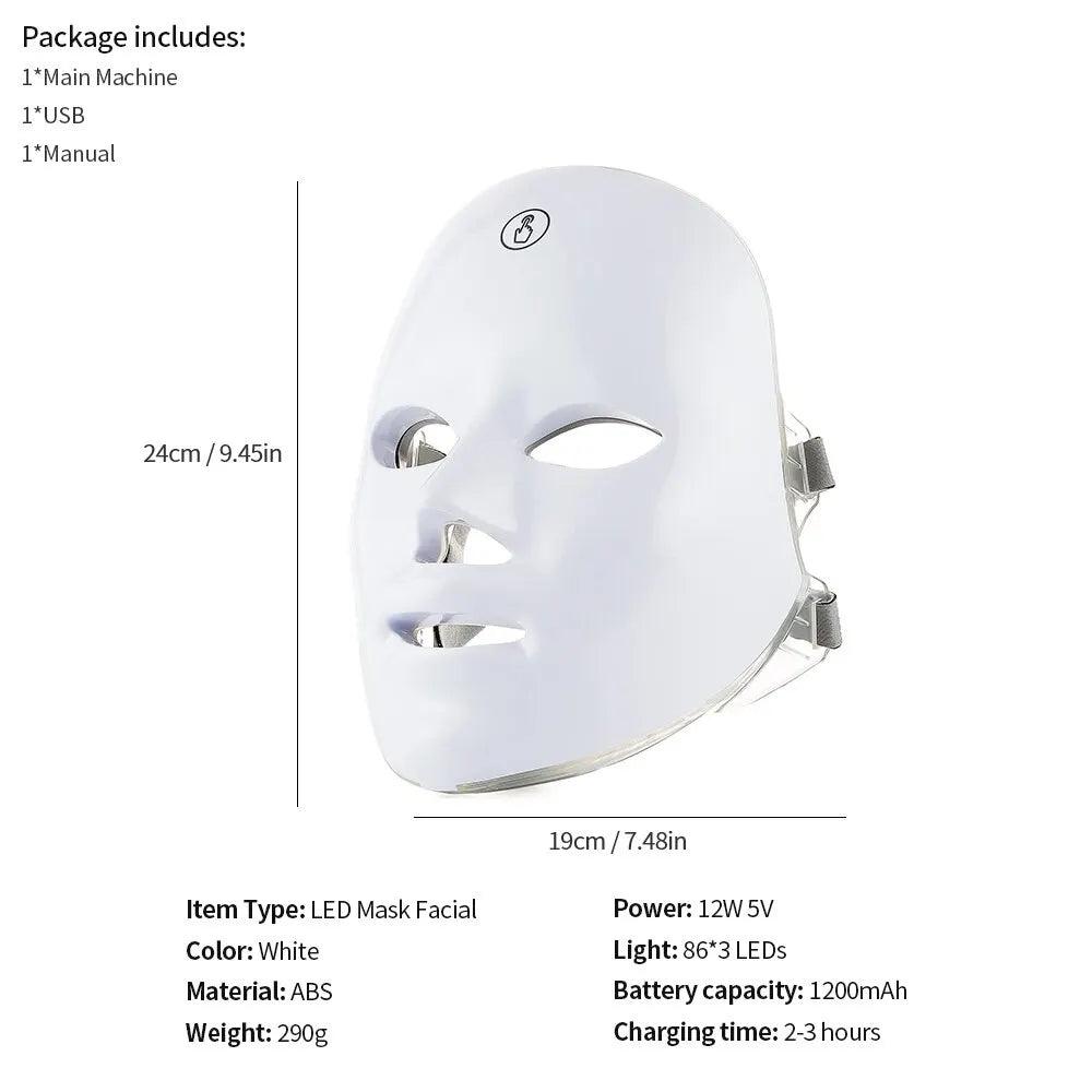 Rechargeable Facial 7 color LED Mask
